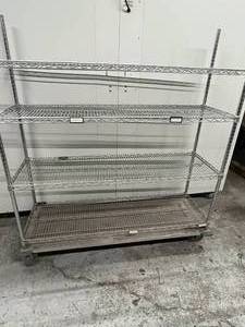 lot 38 image: MSRP $6000 InterMetro Heavy Duty Stainless Steel Mobile Wire Transport Storage Cart Truck With 4 Wire Shelves - NSF Approved - In Great Condition&nbsp68 x 60 x 24