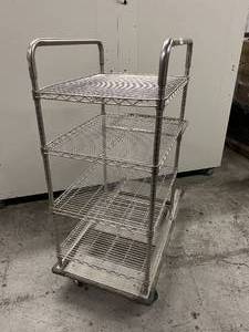 lot 60 image: Stainless Steel 4-Shelf Case Cart with Wire Shelving and Handle Bar - In Great Condition