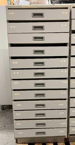 lot 69 image: WOW Rare Vintage 12-Drawer Laboratory Pathology Specimen Slide Containment Storage Cabinets - Drawers Slide Out Smoothly & Really Far Plus Look At Those Cool Storage Containers Inside  Many Uses For This Heavy Duty Medical Cabinet