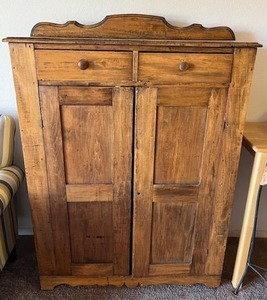 Primitive Storage Cabinet with Painted Interior (43 W x 15 D x 53.5 T) - RESERVE LOWERED TO $100 (Bring Help to Remove)