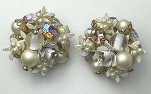 Vintage Floral Cluster Clip On Earrings (1.25 Diameter)