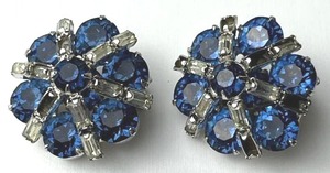 Vintage 1 Kramer of New York Blue and Clear Rhinestone Clip On Earrings