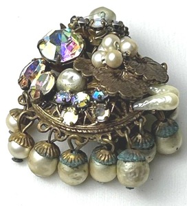 Vintage 1.25 Eugene Beaded Brass Clip On Earring