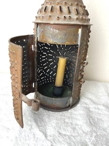 Antique 13 Colonial Lantern with Puched Hole Pattern