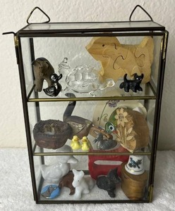 8 Hanging Glass Display Case with Vintage Knick Knacks