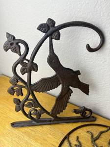 Cast Iron Tree of Life (Stamped Kerr)  Ceramic Moon  Cast Iron Hummingbird Lot