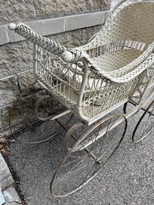 Primitive Metal & Wicker Baby Stroller (37 Tall)