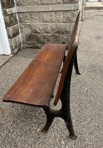 Antique Folding Wooden Cast Iron Victorian School HouseTrain Station Bench (48 W x 32.25 T) - Bring Help to Remove