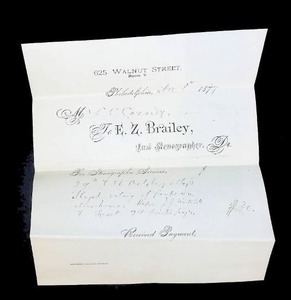 lot 54 image: Pair of 19th Century Professional Service Invoices  Historical Documents