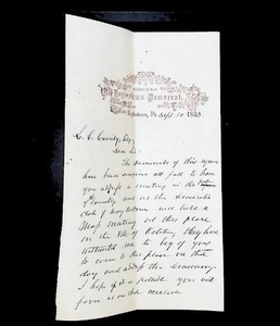lot 96 image: 1865 Handwritten Letter with Ornate Heading