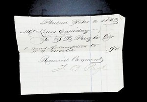 lot 100 image: 1863 Handwritten Subscription Receipt for The World Newspaper