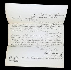 lot 112 image: 1863 Handwritten Civil War-Era Letter Addressed to George W. McLellan