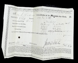 lot 132 image: Antique Philadelphia Gas Works Bill Document, Circa 19th Century