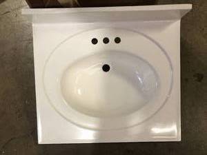 Glacier Bay 25 in. W x 22 in. D Cultured Marble White Round Single Sink Vanity Top in White Customer Returns See Picture