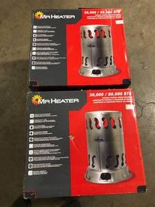 Lot of 2 Mr. Heater 80,000 BTU Convection Portable Propane Space Heater with 10 ft. Hose and Regulator  Customer Returns See Picture