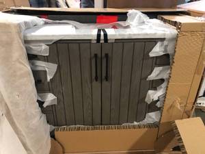 Home Decorators Collection Stanbury 48 in. W x 22 in. D Vanity in Cashmere with Carrara Marble Vanity Top with White Sink  Customer Returns See Pictures