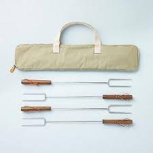 lot 49 image: 4pc Stainless Steel Grilling Skewers with Canvas Bag - Hearth & Hand