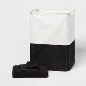 lot 64 image: 3pc Hamper and Bath Towel Set Black - Room Essentials