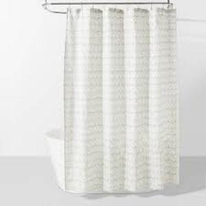 lot 131 image: Block Print Scallop Shower Curtain Aqua Blue - Threshold