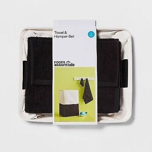 lot 215 image: TWO 3pc Hamper and Bath Towel Sets - Black - Room Essentials