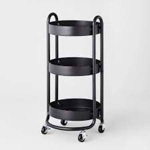 lot 312 image: 3 Tier Round Metal Utility Cart - Brightroom-Black
