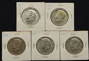(5) 40% Silver Kennedy Half Dollars