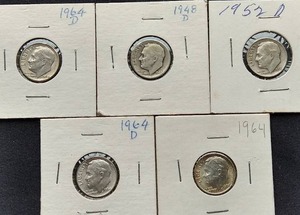 (5) 90% Silver Roosevelt Dimes