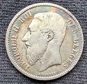 1886 Belgium Silver 50 Centimes Coin
