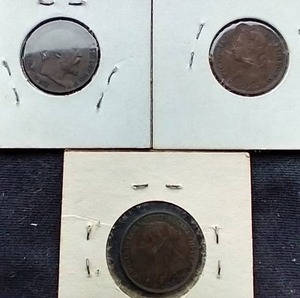 (3) Old British Farthing Coins
