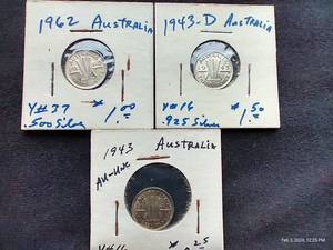 (3) Australian Silver 3 Pence Coins