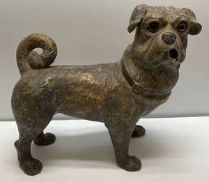lot 27 image: Vintage Resin Dog Lawn Ornament (Has Hole in Mouth) Can be made into a brid house easily 6x 15 x 15