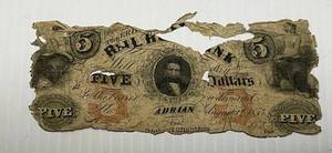 lot 42 image: 1853 Michigan Rail Road Bank 5 Dollars