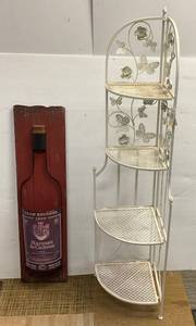 lot 87 image: VIntage Wine Advertisement Piece And Decorative Folding Metal Butterfly 4-Tier Corner Rack New With Tags