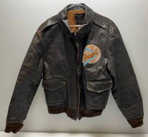 lot 100 image: Vintage Avirex Ltd A-2 Leather Jacket With (REPRODUCTION) Flying Tigers Patch & Blood Chit Back Patch (VERY COOL PIECE)
