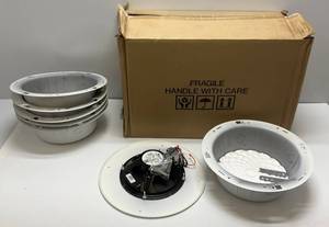 lot 139 image: 6 Quam Brand C10X Ceiling Speakers With Mounting Pans (NIB)