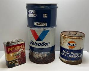 lot 148 image: Vintage Valvoline, Gulf & Imperial Oil Cans