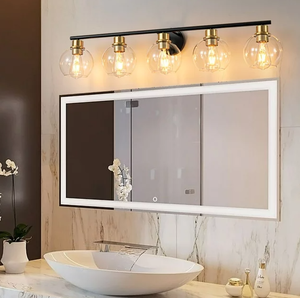 lot 67 image: Bathroom Lights 5 Light Black and Gold Vanity Lights