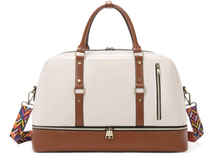 lot 124 image: CLUCI Weekender Bag for Women Leather Overnight Carry on Travel Duffel Bags with Shoe Compartment Beige with Brown