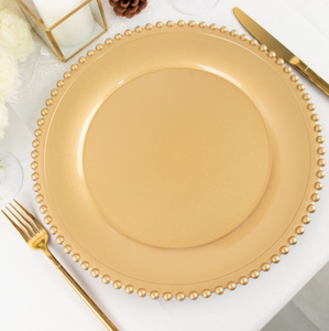 lot 146 image: LOT OF 18 Gold Acrylic Plastic Beaded Rim Charger Plates 12