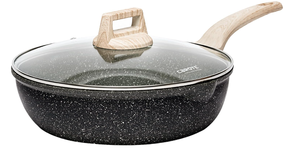 lot 152 image: CAROTE 12Inch Nonstick Deep Frying Pan with Lid, 5.5 Qt Jumbo Cooker Saute Pan with Pour Spout