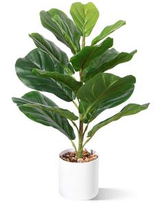 lot 157 image: CROSOFMI Artificial Mini Fiddle Leaf Fig Tree 22 Inch Fake Ficus Lyrata Plant with 15 Leaves Faux Plants in White Pot