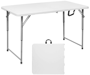 lot 180 image: Byliable Folding Table 4 Foot Portable Heavy Duty Plastic Fold-in-Half Utility Foldable Table