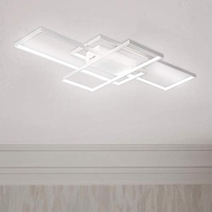 lot 188 image: Leniure White Modern Square LED Light Ceiling Lamp Comtemporary Chandelier Lighting Fixture 35 Wide 22 Deep 3 High, Cool Daylight White 6000K