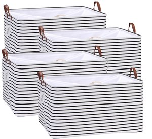 lot 190 image: Hinwo 4-Pack Extra Large Canvas Fabric Storage Baskets with Handles