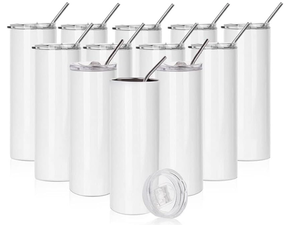 lot 487 image: LOT OF 12 PYD Life Sublimation Tumblers NOT BLANK Skinny White 20 OZ