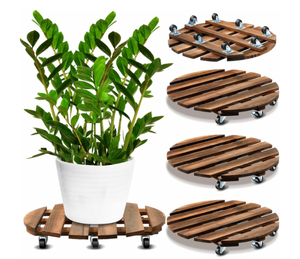 lot 246 image: Taiyin 2 Pack 20 Inch Wooden Plant Stand with Lockable Wheels