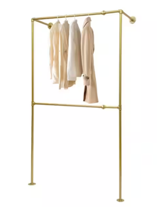 lot 328 image: Gold Simple Pipe Wall Mounted Iron Display Clothes Rack
