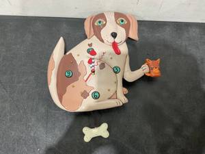 lot 201 image: USED Enesco Allen Designs No Bones Dog Clock, 12.6 Inches