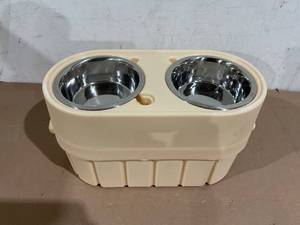 lot 117 image: OurPets Store-N-Feed Adjustable Elevated Dog Food and Water Feeder with Dog Food Storage