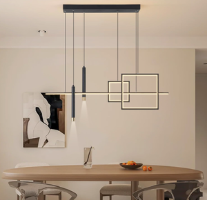 lot 54 image: ORANOOR Modern LED Chandelier Lighting, Dimmable Linear Black Pendant Light with Squares